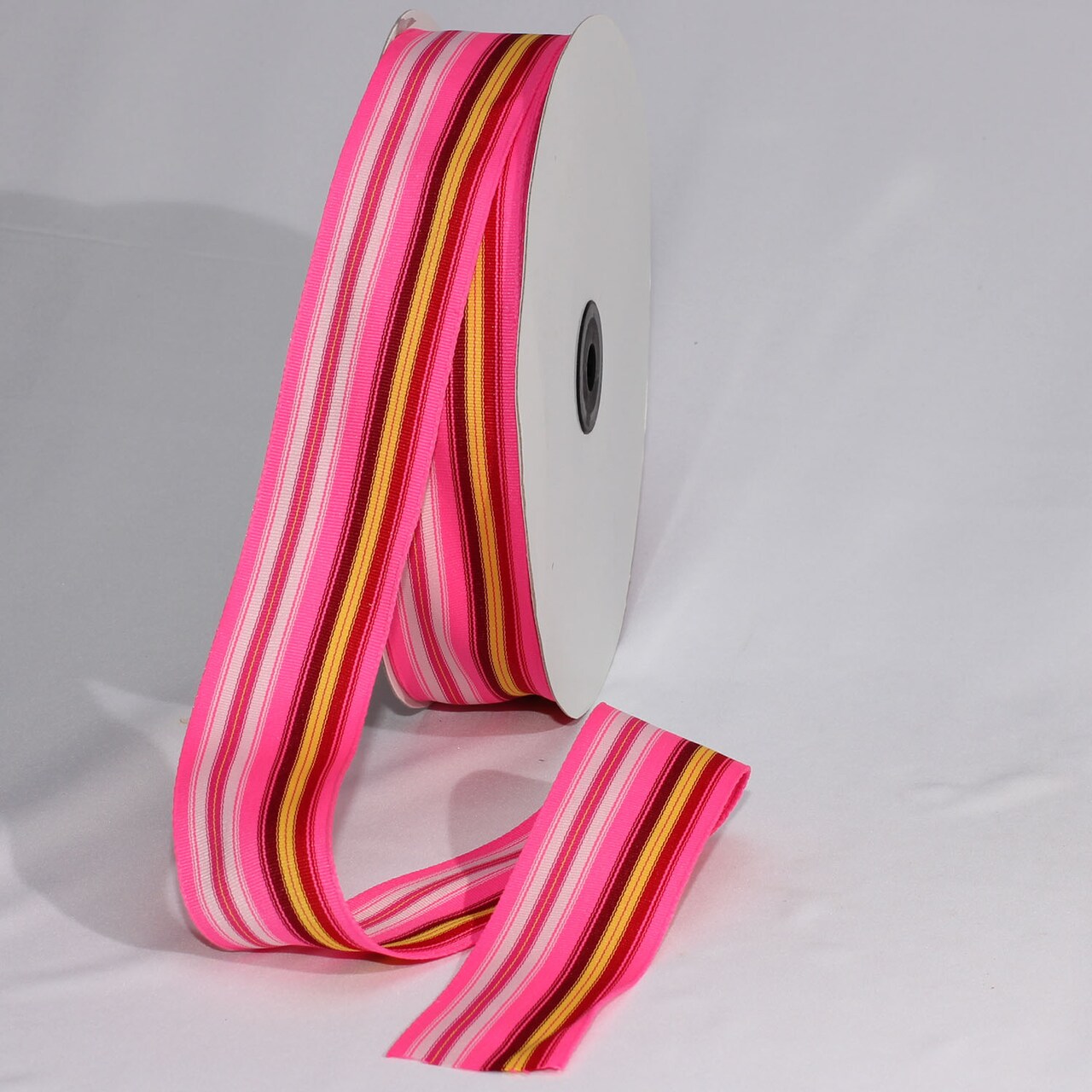 The Ribbon People Pink and Red Striped Woven Grosgrain Craft Ribbon 1.5" x 55 Yards